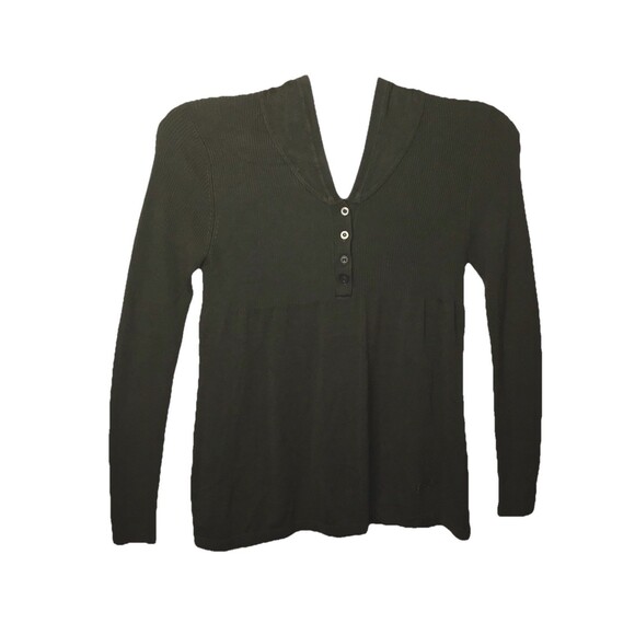 BCBGMaxAzria Hoodie Peplum  Top,Size Medium, 1/4 Button Up,Boho,EUC - Picture 1 of 4